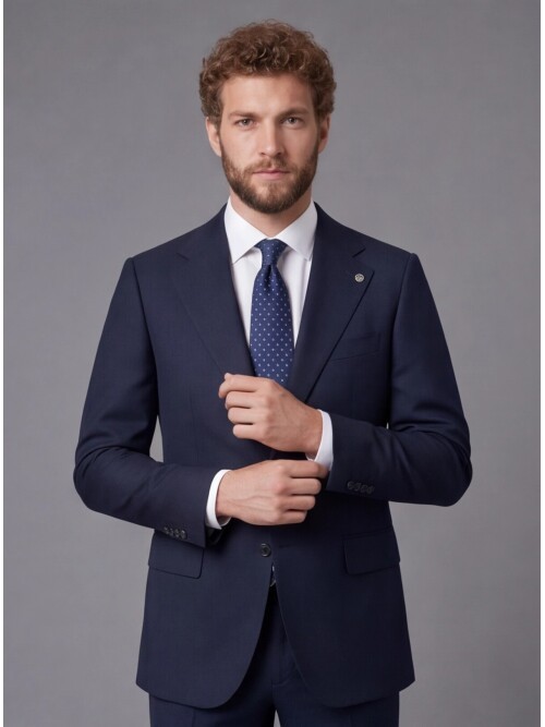 Navy Blue Slim Fit Notch Lapel 2-Button Suit