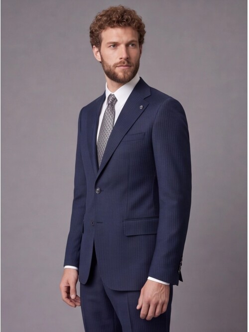 Navy Blue Slim Fit Mono Collar 2-Button Suit