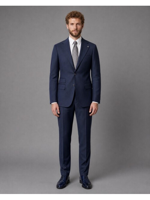 Navy Blue Slim Fit Mono Collar 2-Button Suit