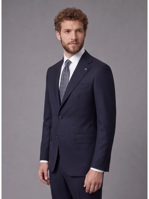 Navy Blue Slim Fit Mono Collar 2-Button Suit