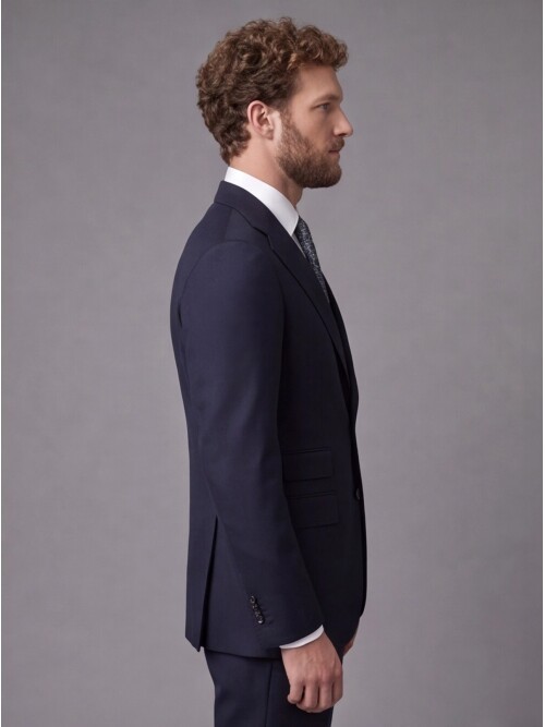 Navy Blue Slim Fit Mono Collar 2-Button Suit