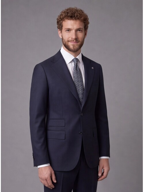 Navy Blue Slim Fit Mono Collar 2-Button Suit