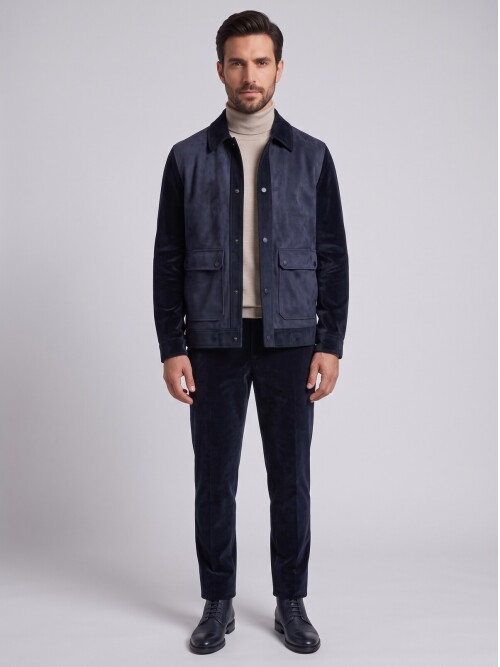 Navy Suede-Look Men’s Casual Set