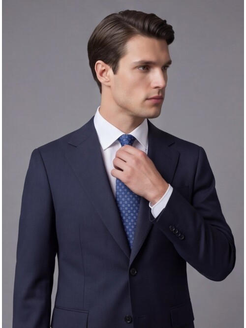 Lacivert Yünlü Mono Yaka Regular Fit Takım Elbise