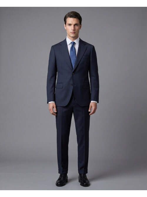 Lacivert Yünlü Mono Yaka Regular Fit Takım Elbise