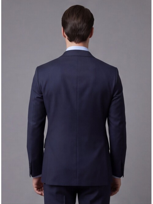 Lacivert Yünlü Sivri Yaka Kruvaze Comfort Fit Takım Elbise