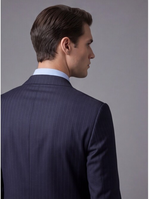 Lacivert Yünlü Sivri Yaka Kruvaze Regular Fit 6 Düğme Takım Elbise