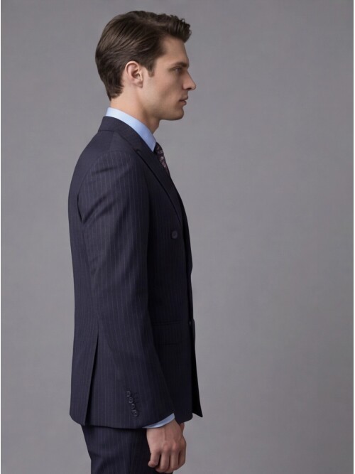 Lacivert Yünlü Sivri Yaka Kruvaze Regular Fit 6 Düğme Takım Elbise