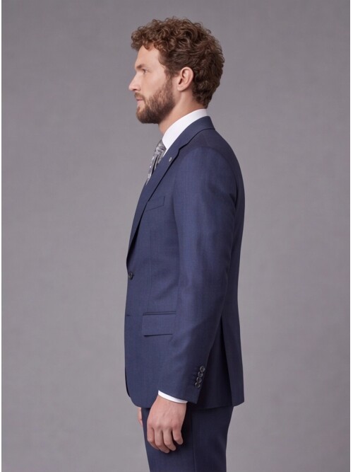 Blue Striped Slim Fit Mono Collar 2-Button Suit
