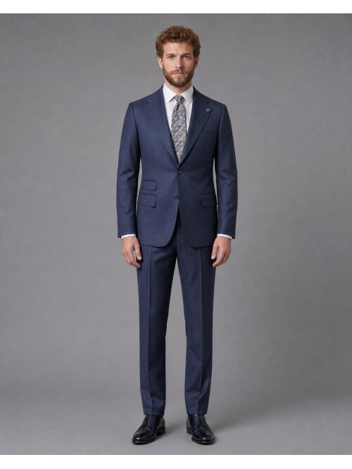 Blue Striped Slim Fit Mono Collar 2-Button Suit