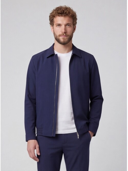 Mavi Gömlek Yaka Fermuarlı Spor Takım Elbise