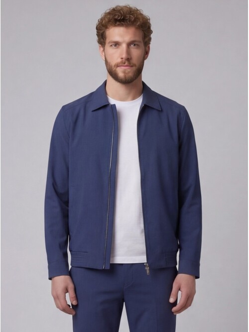 Mavi Gömlek Yaka Fermuarlı Spor Takım Elbise