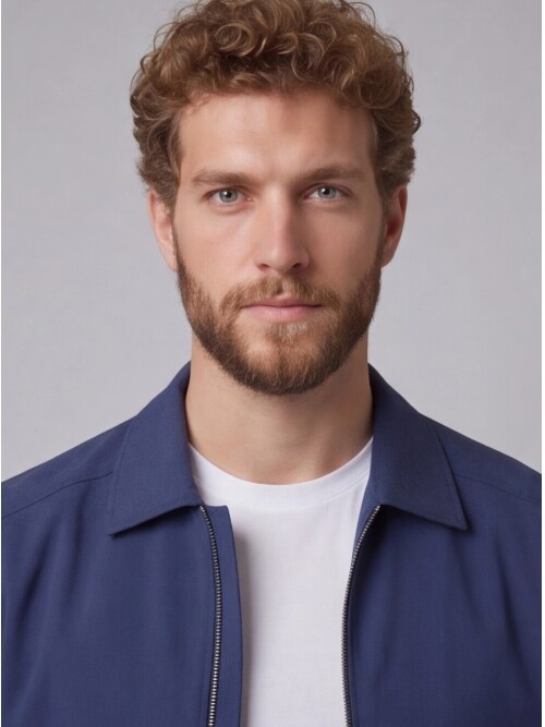 Mavi Gömlek Yaka Fermuarlı Spor Takım Elbise