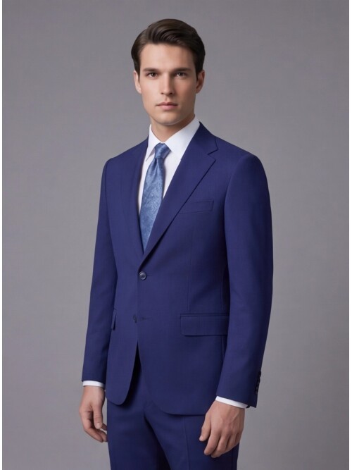 Mavi Mono Yaka İki Düğmeli Slim Fit Takım Elbise