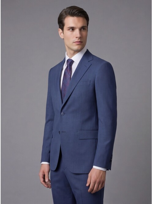 Mavi Mono Yaka İki Düğmeli Slim Fit Takım Elbise