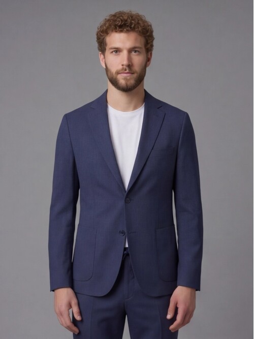 Blue Notch Lapel Comfort Fit Suit with Patch Pockets