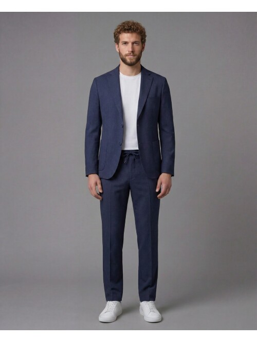 Blue Notch Lapel Comfort Fit Suit with Patch Pockets