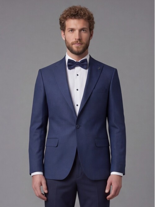 Navy Blue Peak Lapel Comfort Fit Single Button Tuxedo Jacket & Navy Blue Trousers Suit Combination