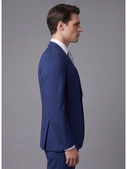 Mavi Sivri Yaka İki Düğmeli Slim Fit Takım Elbise