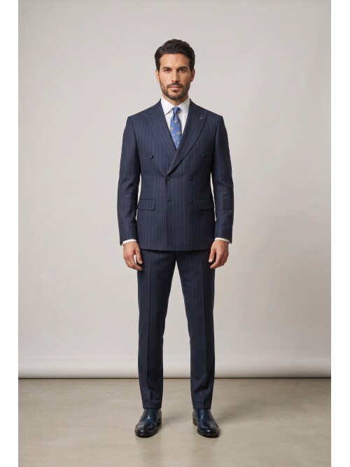 Blue Peak Lapel Double Breasted 6 Button Comfort Fit Suit