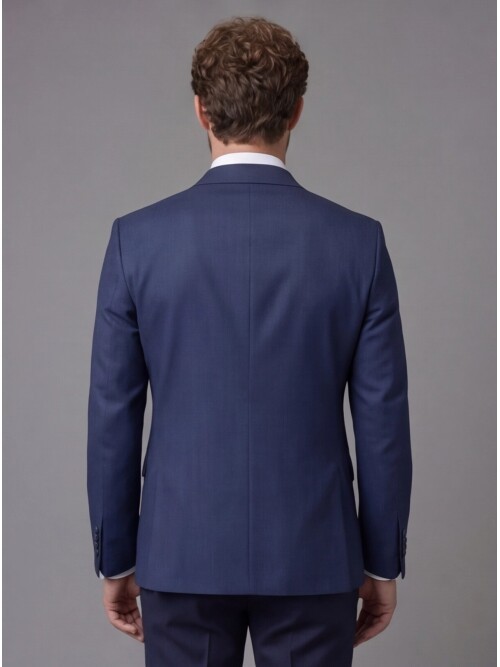 Blue Peak Lapel Double-Breasted Blazer & Navy Blue Trousers Combination Suit