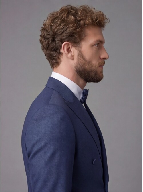 Blue Peak Lapel Double-Breasted Blazer & Navy Blue Trousers Combination Suit