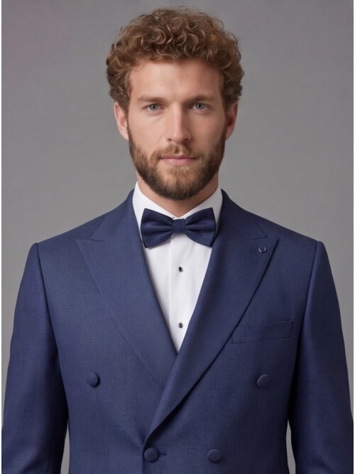 Blue Peak Lapel Double-Breasted Blazer & Navy Blue Trousers Combination Suit