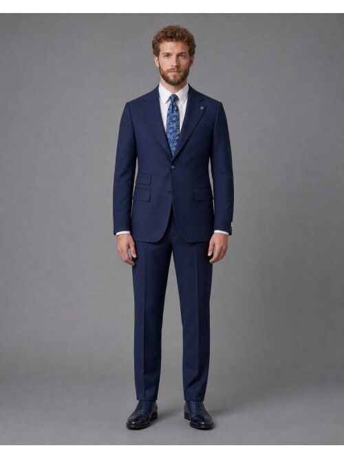 Blue Slim Fit Notch Lapel 2-Button Suit