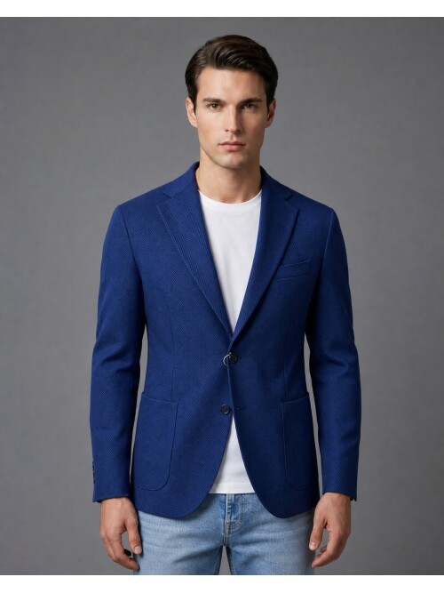 Blue Slim Fit Single Breasted Patch Pocket Blazer