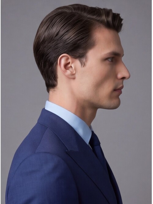 Mavi Yünlü Sivri Yaka Kruvaze Comfort Fit Takım Elbise