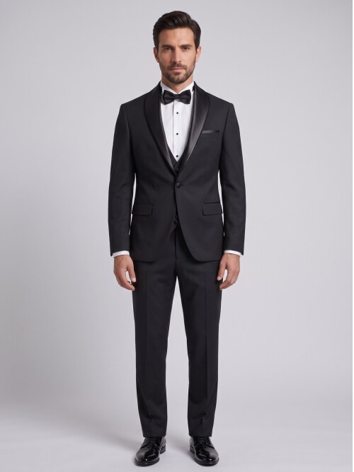 Siyah Şal Yaka Slim Fit Damatlık