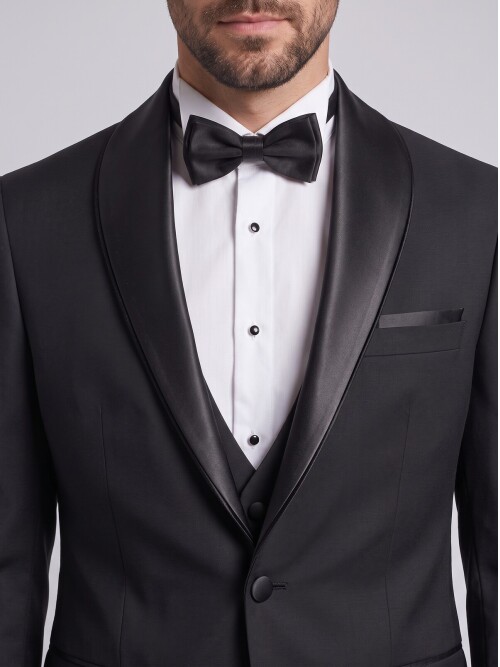 Siyah Şal Yaka Slim Fit Damatlık