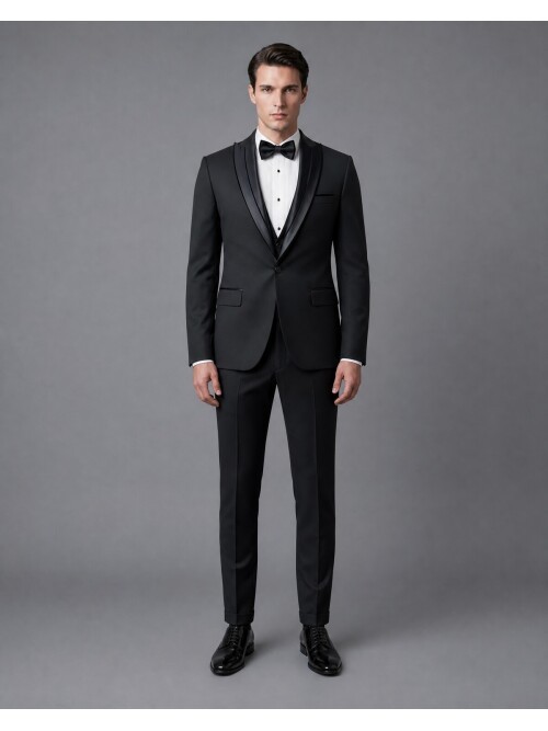 Black Detachable Peak Lapel Slim Fit Tuxedo
