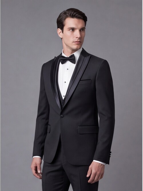 Black Detachable Peak Lapel Slim Fit Tuxedo
