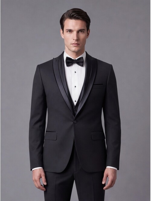 Black Detachable Peak Lapel Slim Fit Tuxedo