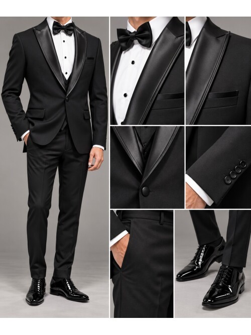 Siyah Çıkma Sivri Yaka Slim Fit Damatlık