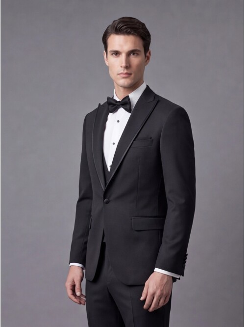 Black Peak Lapel Slim Fit One Button Tuxedo