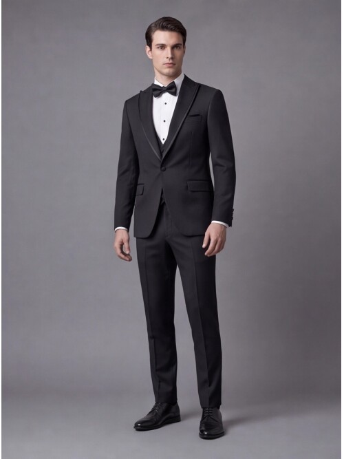 Black Peak Lapel Slim Fit One Button Tuxedo