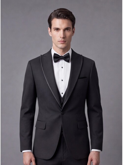 Black Peak Lapel Slim Fit One Button Tuxedo