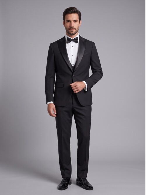 Siyah Çıkma Sivri Yaka Slim Fit Tek Düğme Damatlık