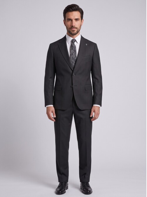 Black Striped Comfort Fit Peak Lapel Suit