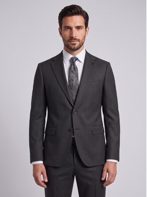 Black Striped Comfort Fit Peak Lapel Suit