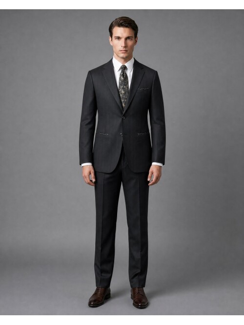 Black Pinstripe Notch Lapel Two Button Suit