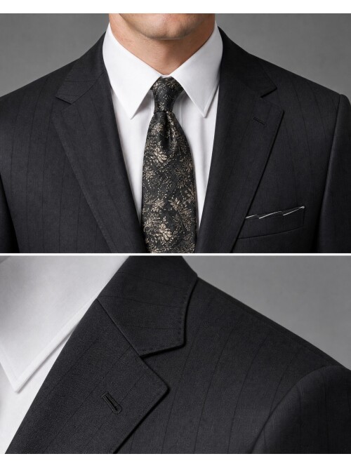 Black Pinstripe Notch Lapel Two Button Suit
