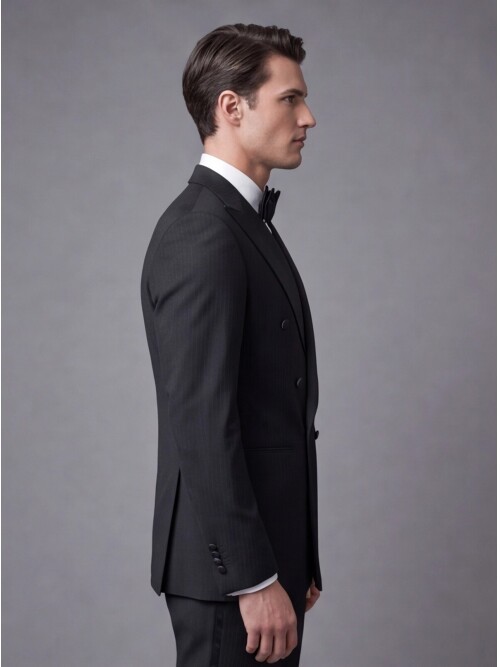 Black Pinstripe Slim Fit Double Breasted Tuxedo