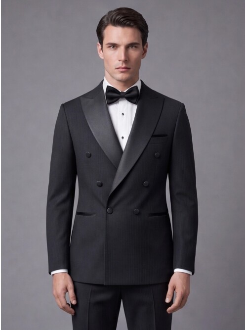 Black Pinstripe Slim Fit Double Breasted Tuxedo