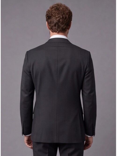 Black Striped Slim Fit Mandarin Collar 2-Button Suit