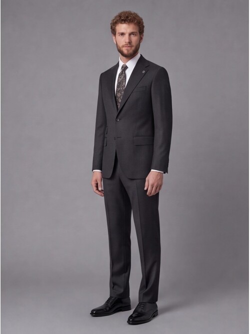 Black Striped Slim Fit Mono Collar 2-Button Suit