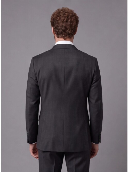Black Striped Slim Fit Mono Collar 2-Button Suit