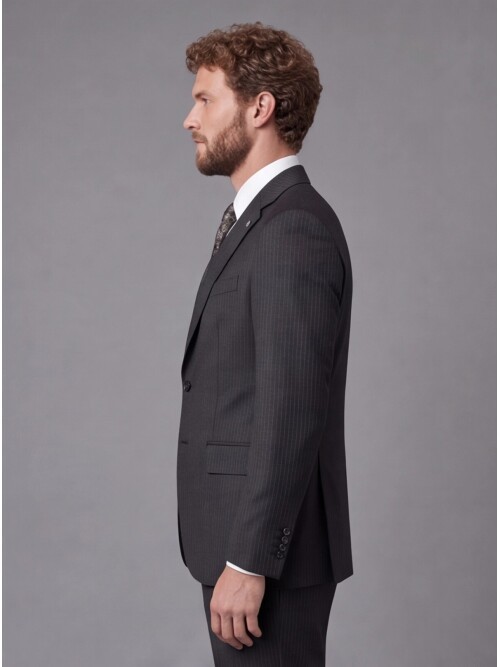 Black Striped Slim Fit Mono Collar 2-Button Suit